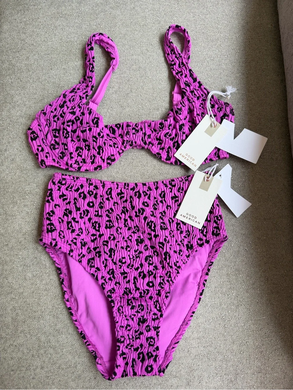 Good American Lollipop Leopard Always Fits Bikini Set NWT XS $148
